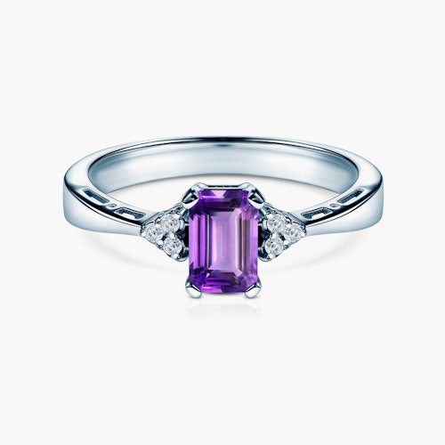 Pierścionek zaręczynowy Savicki: białe złoto, ametyst, diamenty